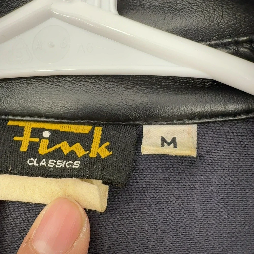 Vintage Fink Classics Jacket Mens M Black Faux Leather Button Up Retro 70s Style
